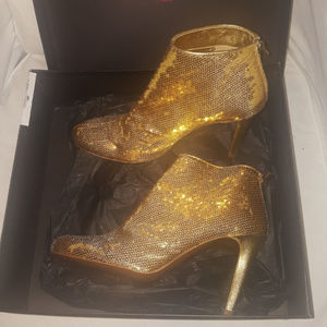 NIB Walter Steiger Gold Sequin Ankle Booties